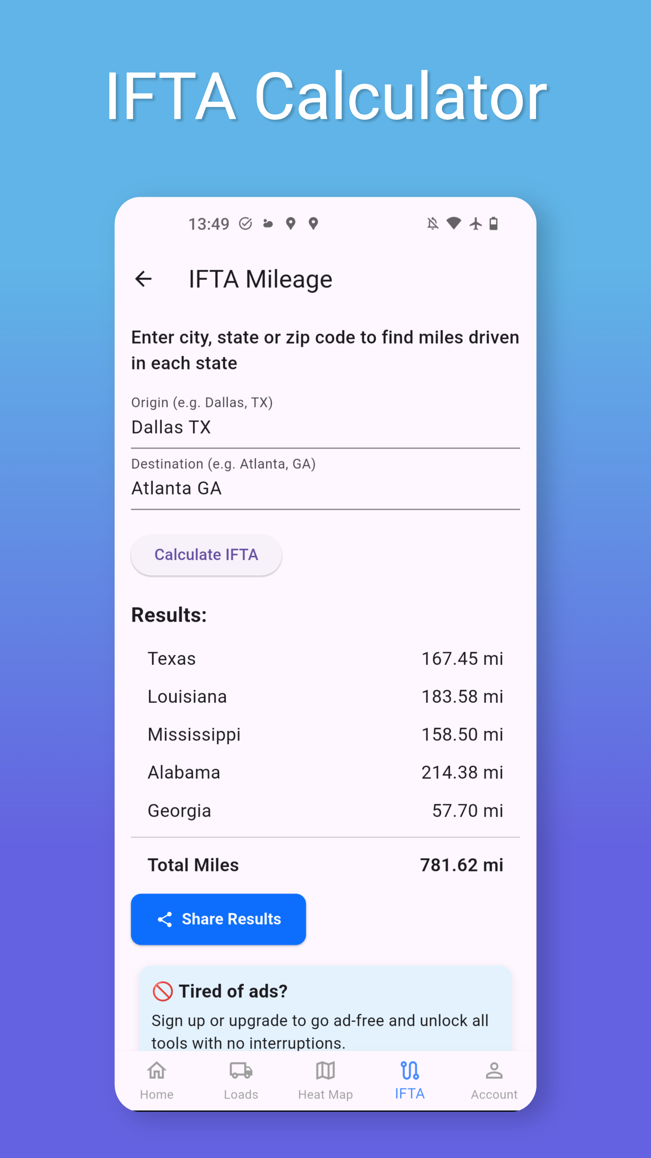 Freight heat map in Trulos app